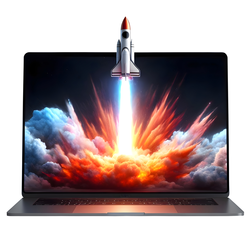 shuttle taking off and breaking out of a laptop screen