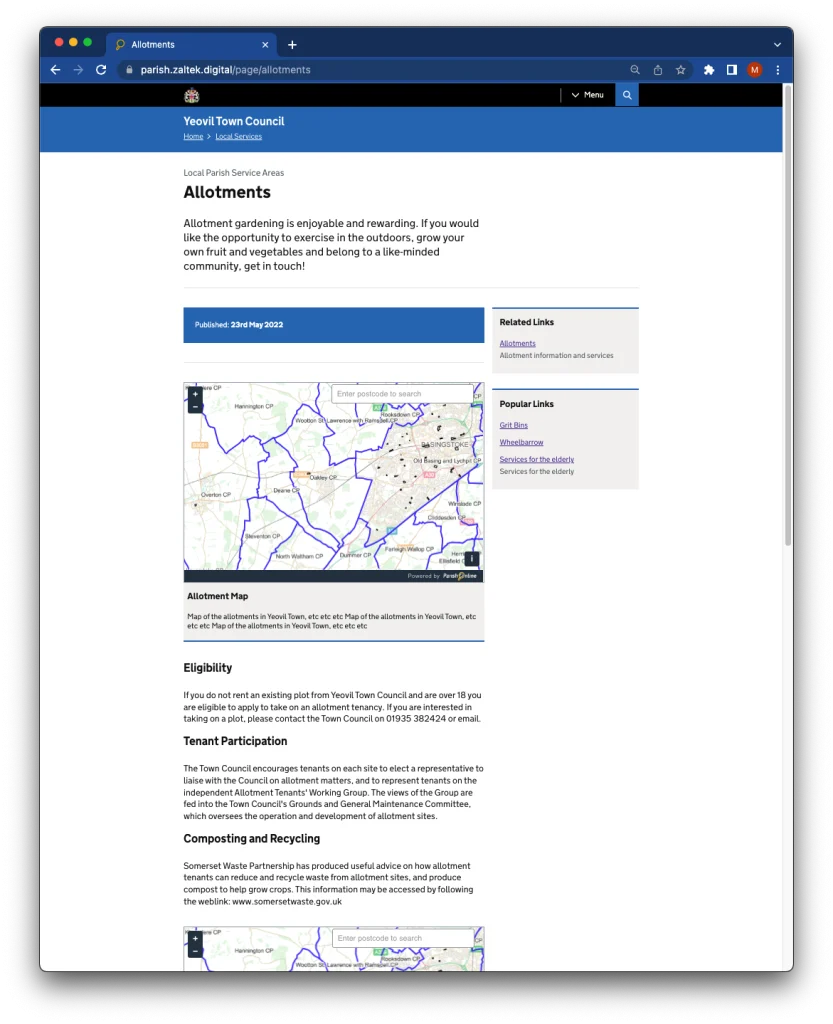 a screenshot of the parishonline allotments page