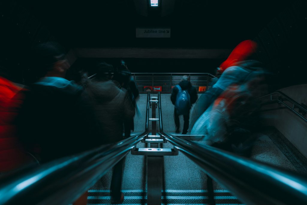 the stairs down into a tube station